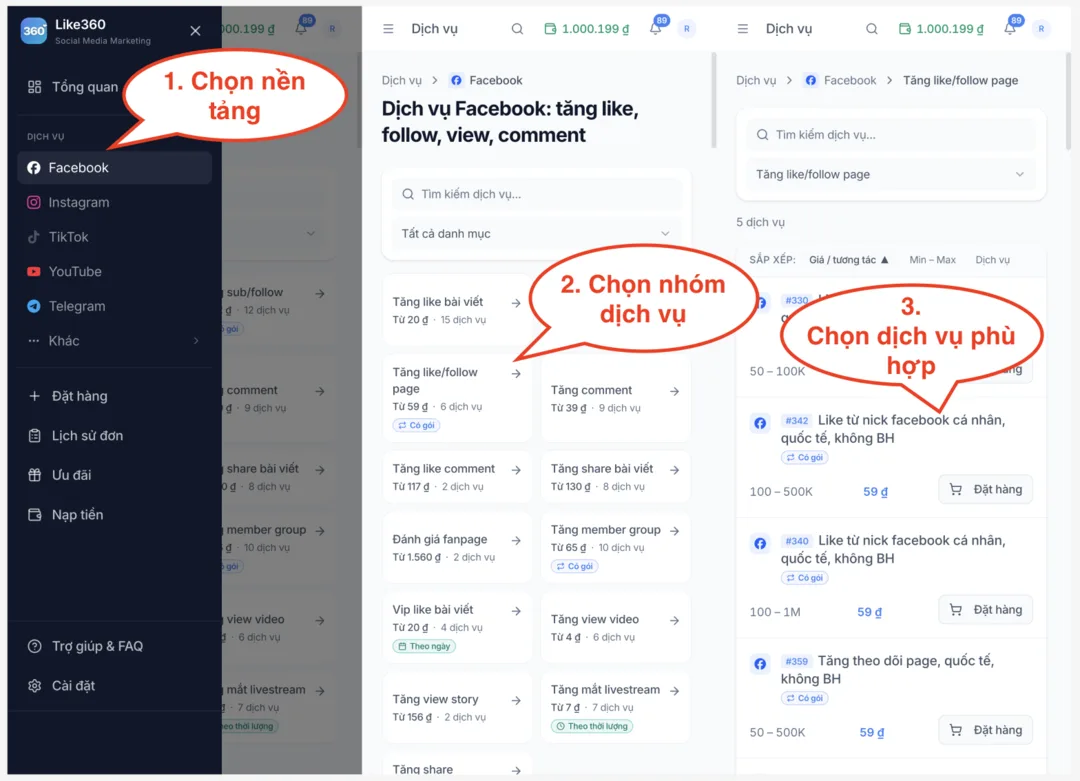 Bước 1: Chọn nền tảng và loại dịch vụ