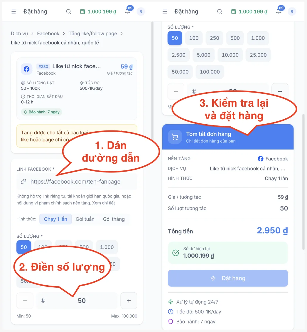 Bước 3: Nhập số lượng và xem tổng tiền