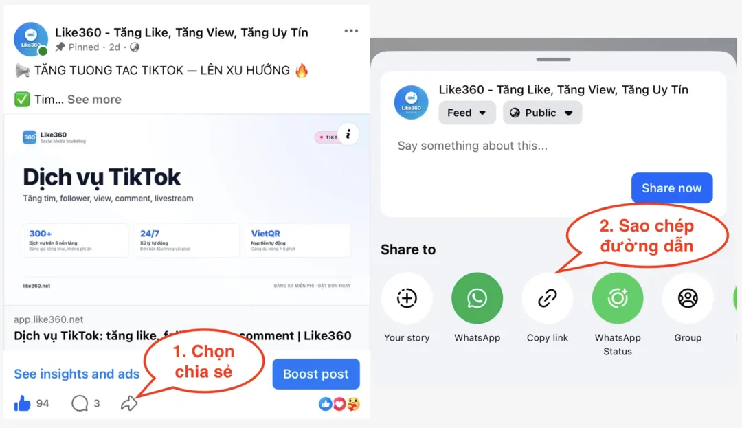 Bước 2: Mở công khai nội dung và lấy link