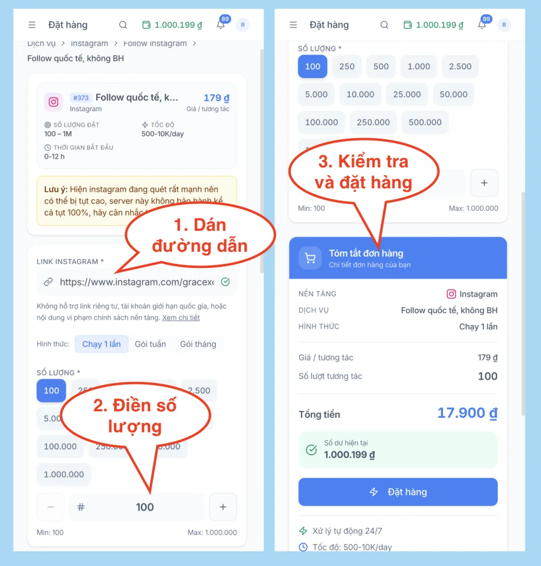 Bước 4: Chọn số lượng và đặt đơn