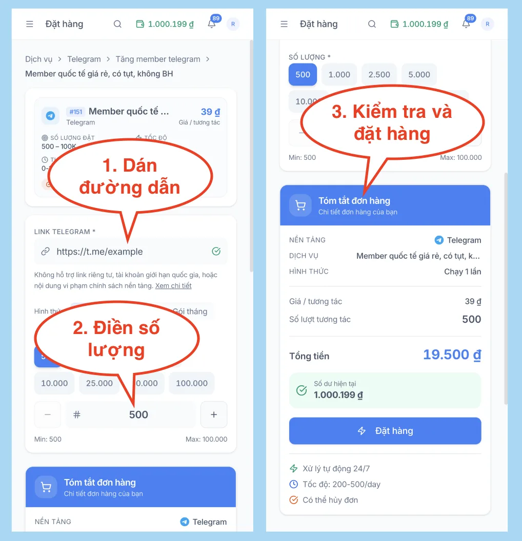 Bước 4: Chọn số lượng và đặt đơn