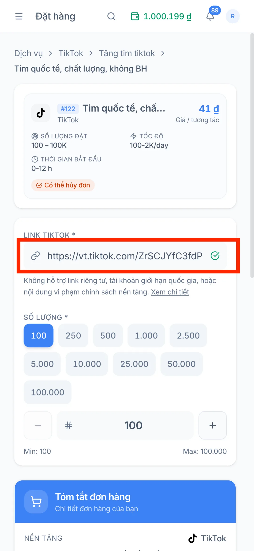 Bước 3: Dán link video vào đơn hàng