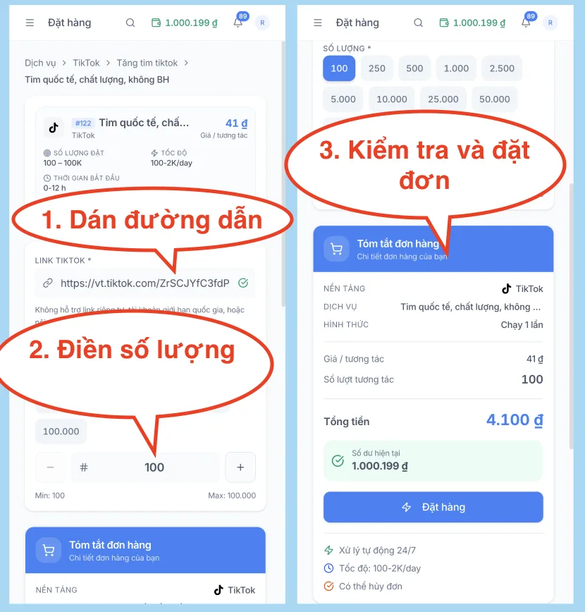 Bước 4: Nhập số lượng share và đặt đơn