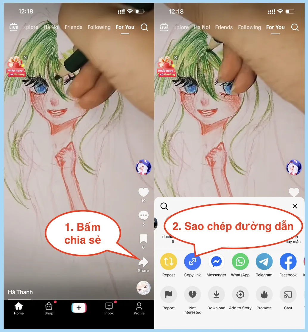 Bước 2: Sao chép link video cần tăng share