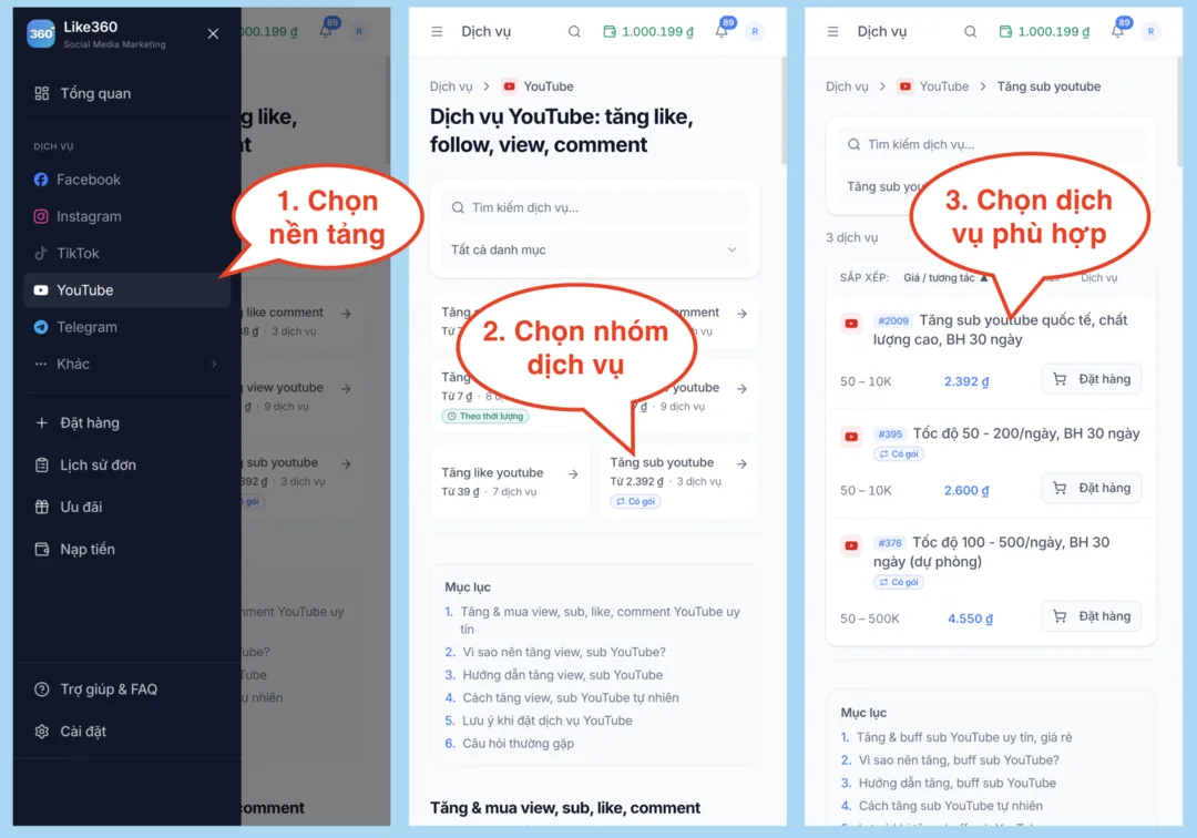 Bước 1: Chọn dịch vụ tăng view