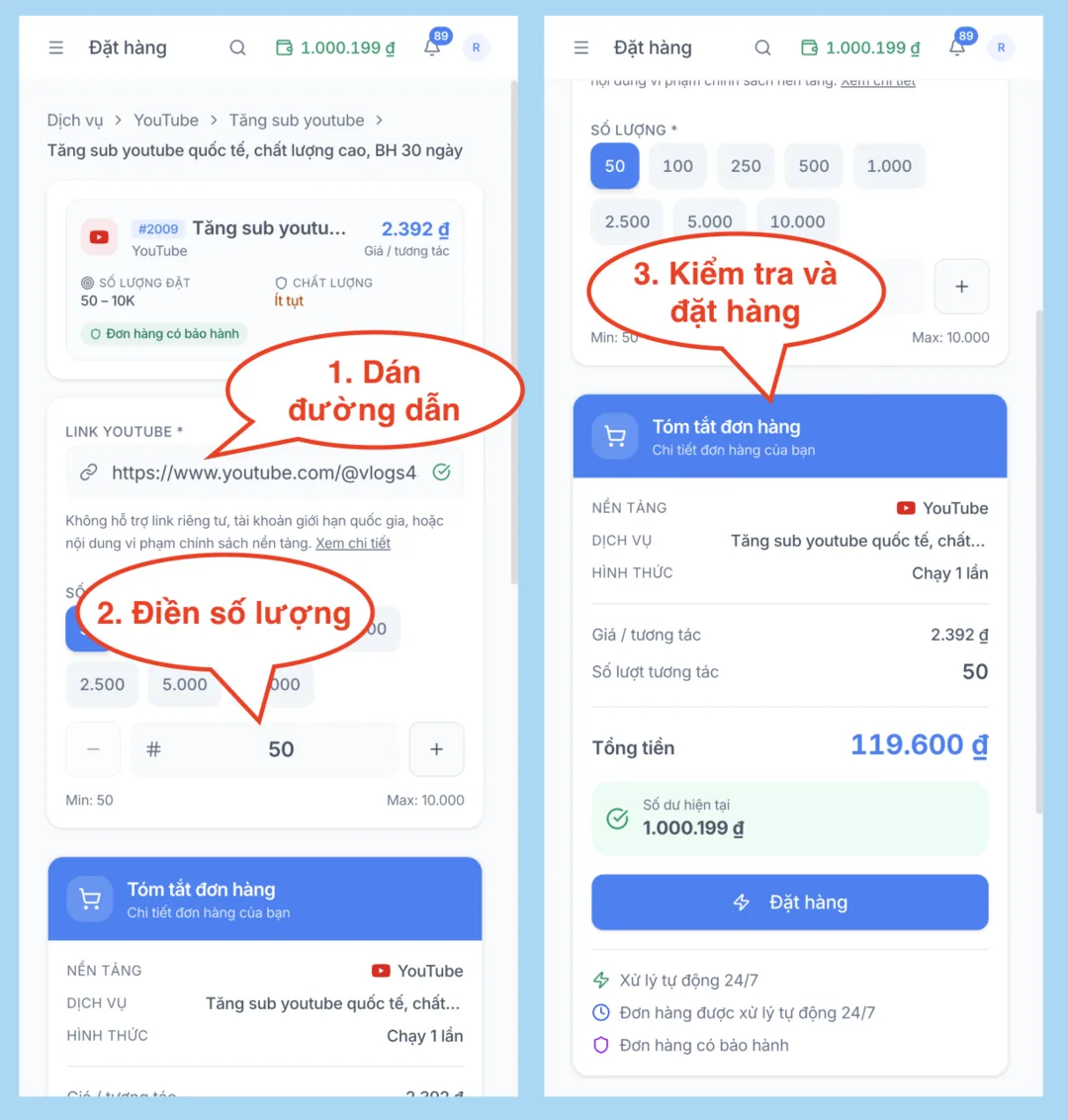 Bước 3: Dán link và chọn số lượng view